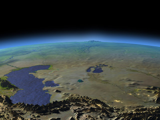 Central Asia from space on early morning