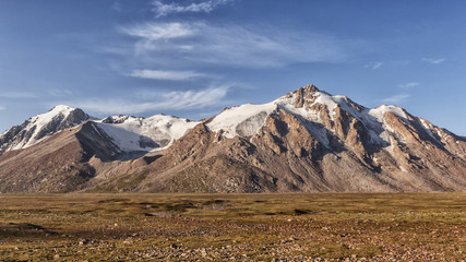 Landscape of mountains and glaciers in the sunny weather