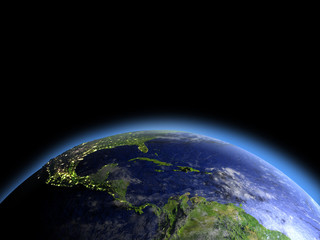 Morning above Central America from space