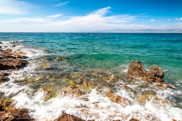 The view at the sea and coast of Croatia from the island of Brac.