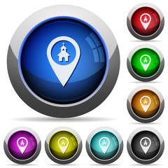 Church GPS map location round glossy buttons