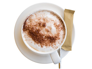 top view of cappuccino isolated on white background