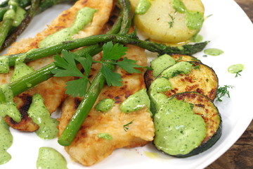fried green asparagus in plate