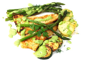 fried green asparagus in plate