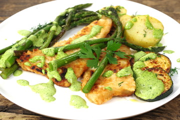 fried green asparagus in plate