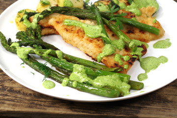 fried green asparagus in plate