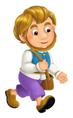 cartoon male character young boy /  going somewhere and looking / isolated - illustration for children