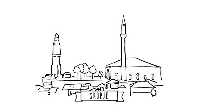 Skopje, self drawing lines on White