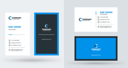 Double-sided creative business card template. Portrait and landscape orientation. Horizontal and vertical layout. Vector illustration