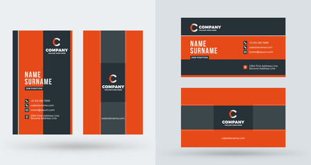 Double-sided creative business card template. Portrait and landscape orientation. Horizontal and vertical layout. Vector illustration © antartstock
