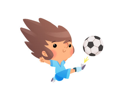 Ni&ntilde;o jugando al f&uacute;tbol chutando una pelota o bal&oacute;n.