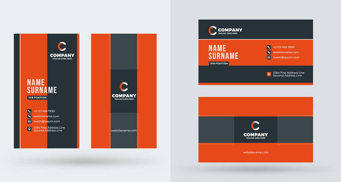 Double-sided creative business card template. Portrait and landscape orientation. Horizontal and vertical layout. Vector illustration