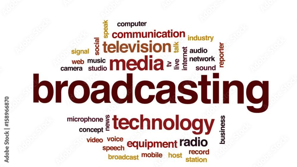 Poster broadcasting animated word cloud, text design animation.