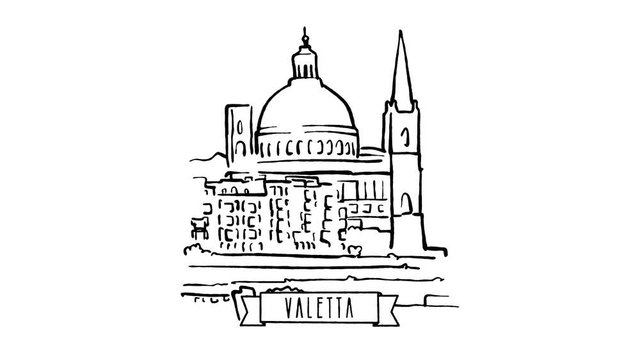 Valletta, Malta, self drawing lines on White