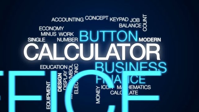 Calculator animated word cloud, text design animation.