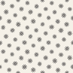 Vector seamless sunburst shapes freehand pattern. Abstract background with round brush strokes. Hand drawn texture