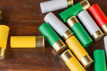 Multi color of 12 gauge shotgun shells 