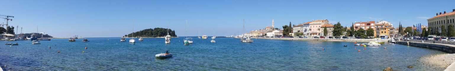 Panoramic landscape of adriatic sea with old town background