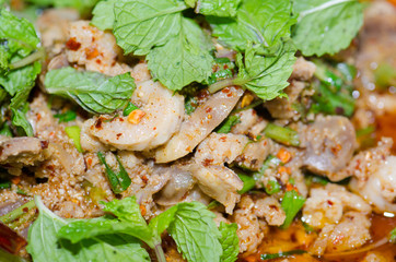 .Lab Roast Duck, Spicy Thai Food Close-up shots detailing details. Look delicious hungry