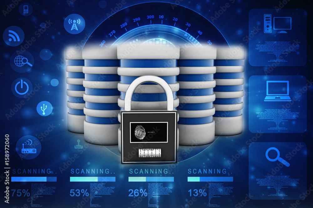 Poster 3d rendering database storage data base with lock