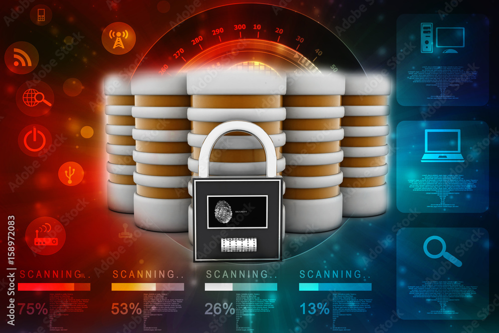 Poster 3d rendering database storage data base with lock