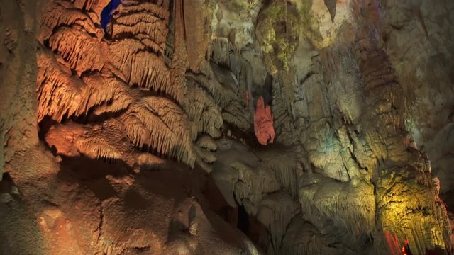The cave is underground. Stalactites and stalagmites