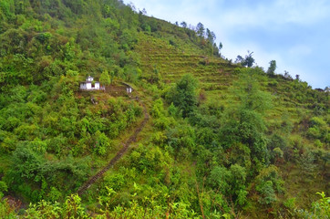 Way to little temple on hill near Landruk, Annapurna Conservation Area,