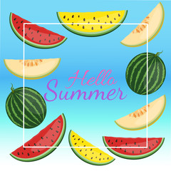 Welcome Summer inscription on the background of watermelon. Green fashion. Vector illustration on white background.