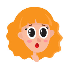 Pretty blonde hair woman, surprised facial expression, cartoon vector illustrations isolated on white background. Beautiful woman surprised, shocked, amazed, astonished. Surprised face expression