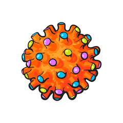 Pet, cat, dog rubber spiked toy ball, sketch vector illustration isolated on white background. Hand drawn colorful illustration of spiked rubber ball for pet, dog, cat