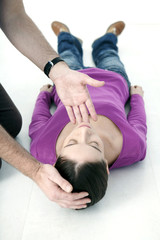 First aid techniques In case of loss of consciousness, open the victim's airways by tipping their head back and lifting their chin up
