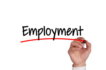 Human hand writing EMPLOYMENT on whiteboard