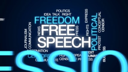 Free speech animated word cloud, text design animation.