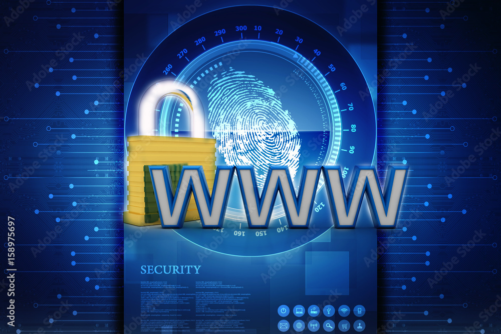Poster 3d rendering padlock with www