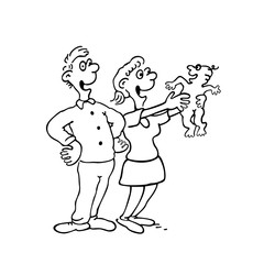 parents hold baby cartoon illustration
