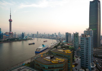 Obraz premium Aerial photography city landmark buildings at Shanghai Skyline