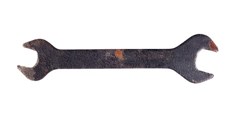 Rusty spanner isolated on white background