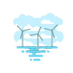 Vector illustration with wind turbine in the sea © kukies