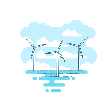 recommend clip art: Vector illustration with wind turbine in the sea