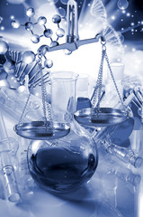 Image of microbiological and medical equipment on a technological background