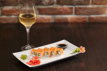 Philadelphia maki sushi rolls with salmon, cheese cream and cucumber © hdesert