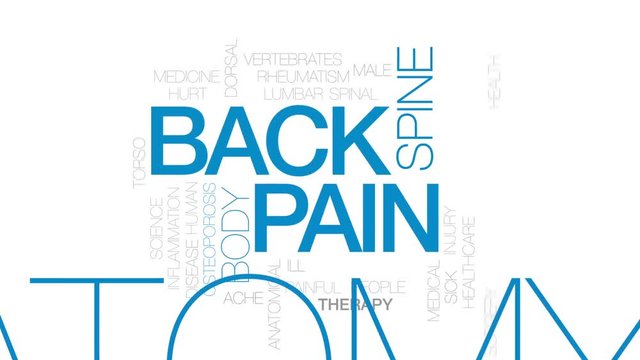 Back pain animated word cloud, text design animation. Kinetic typography.