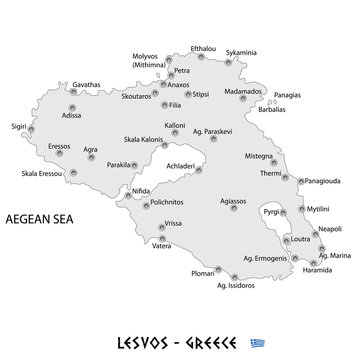 island of lesvos in greece white map illustration