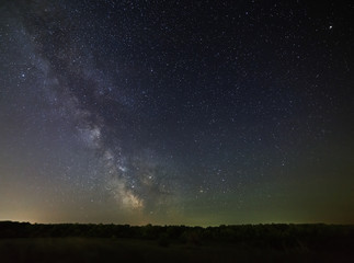 Fototapeta na wymiar Galaxy Milky Way in the night sky against a background of dense forest.