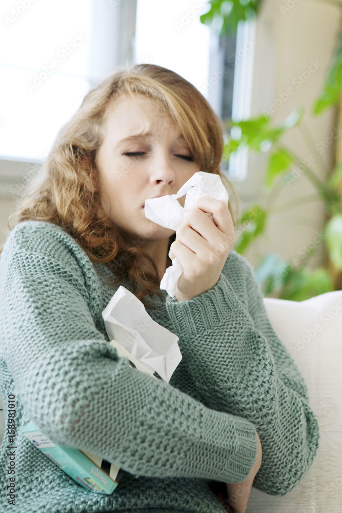 Wall mural woman with rhinitis