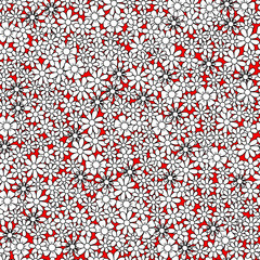 Fototapeta na wymiar Country style field of flowers, seamless pattern, red doodle style texture for backgrounds, textile and wrapping paper