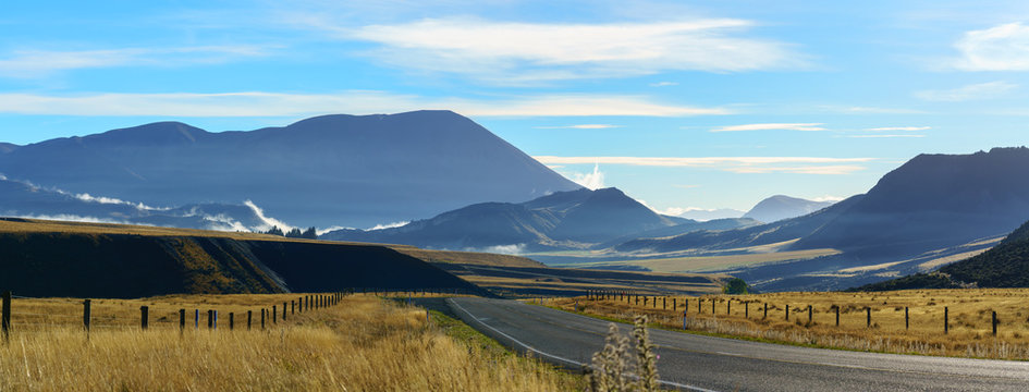Panoramic image of beautiful Kura Tawhiti Conservation Area in the morning , South Island of New Zealand