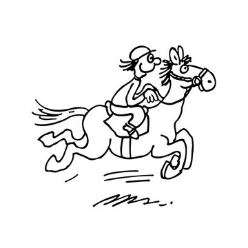cartoon horse ride. outlined cartoon handrawn sketch illustration vector.
