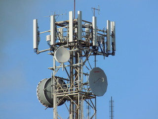 Communications tower top closeup