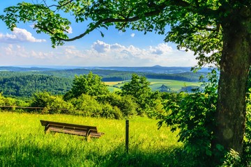 Obraz premium A nice seat on the Freudenberg with view to the Dünsberg.